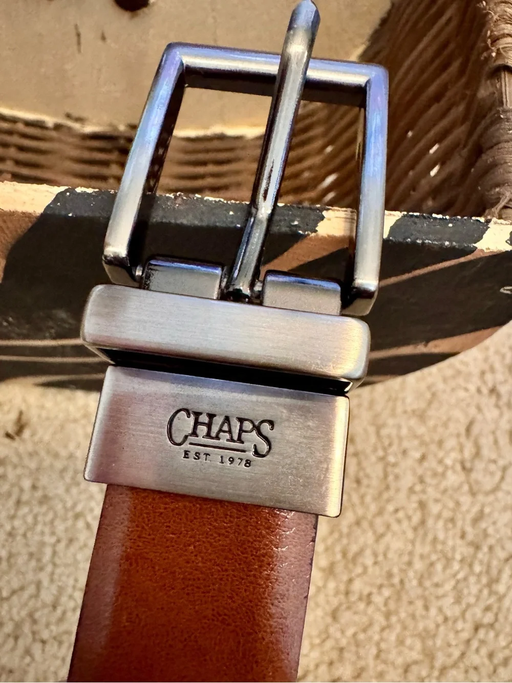 Chaps Brown Belt with Bronze-Tone Buckle